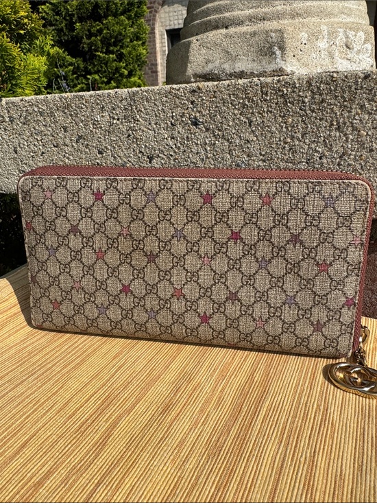 Gucci Handbags - Gucci Beige Monogram Zip Wallet with mini Red &Bkack Star Pattern
